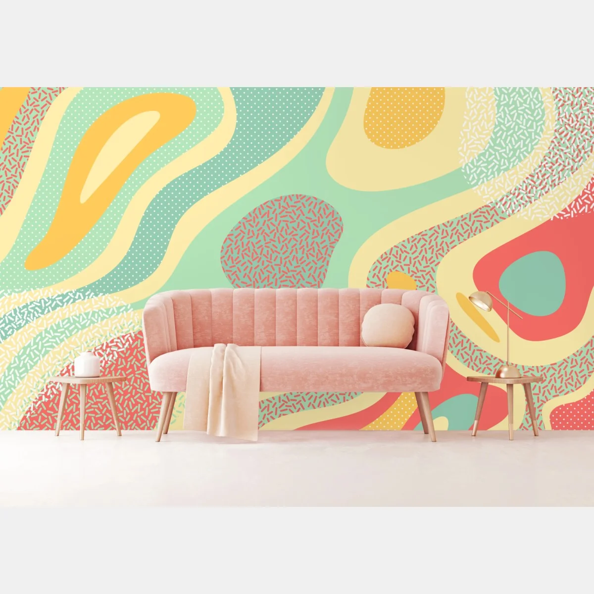 Papier peint composition abstraite menthe et corail aux motifs organiques – Wallnifity® Papier peint composition abstraite menthe et corail aux motifs organiques – Wallnifity®