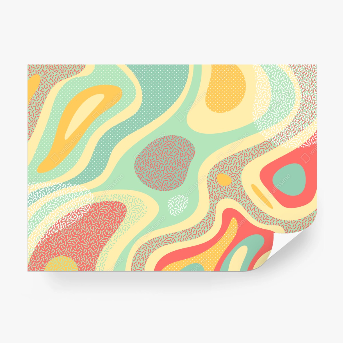 Papier peint composition abstraite menthe et corail aux motifs organiques – Wallnifity®