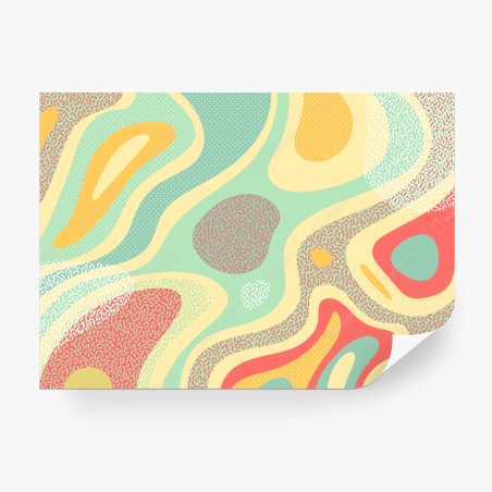 Papier peint composition abstraite menthe et corail aux motifs organiques – Wallnifity®