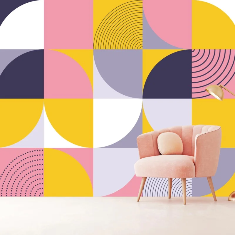Papier peint composition géométrique pastel et solaire – Wallnifity®