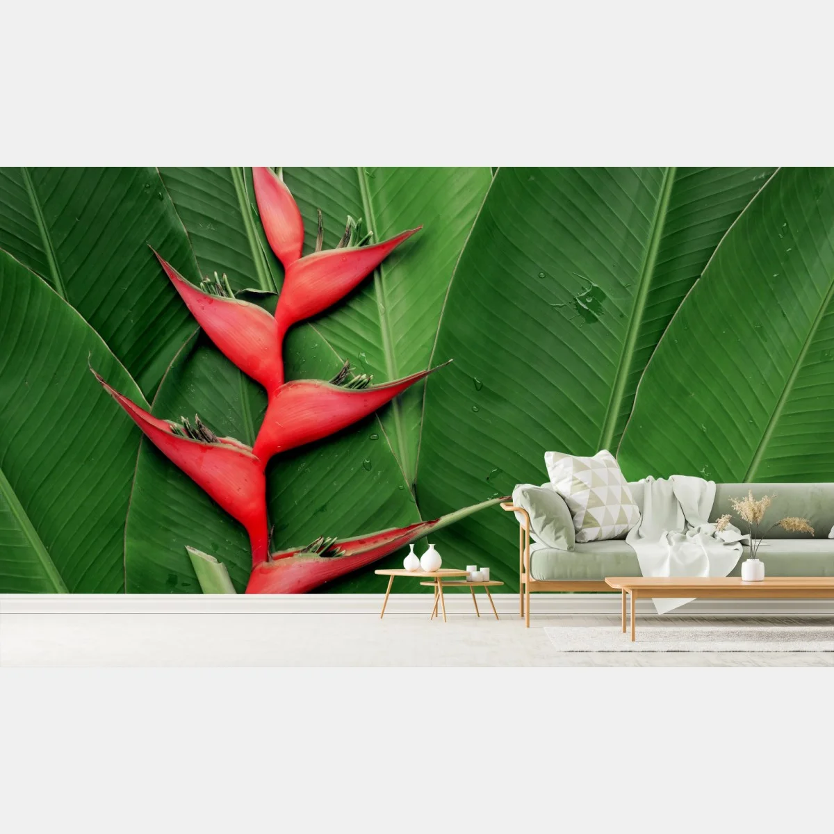 Papier peint héliconia rouge sur feuillage tropical – Wallnifity® Papier peint héliconia rouge sur feuillage tropical – Wallnifity®