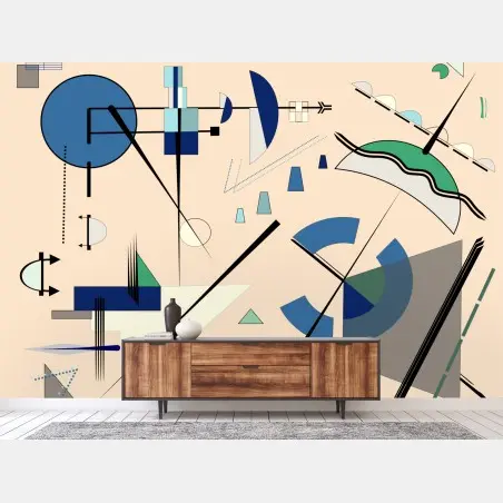 Papier peint composition géométrique abstraite bleu-vert minimaliste – Wallnifity®