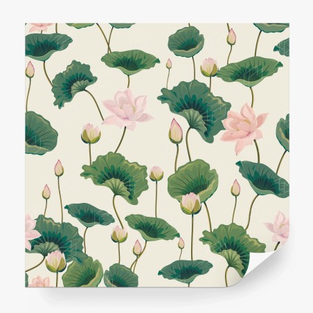 Papier peint motif élégant de lotus et feuilles vertes – Wallnifity®