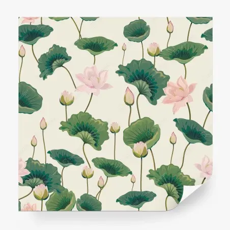 Papier peint motif élégant de lotus et feuilles vertes – Wallnifity®