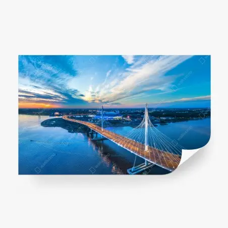 Papier peint panorama du pont à haubans de Saint-Pétersbourg au crépuscule – Wallnifity®