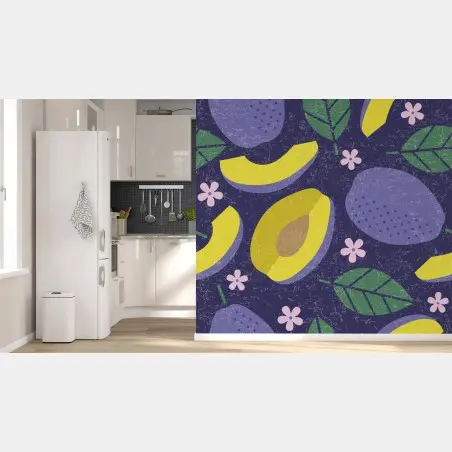 Papier peint prunes et fleurs motif décoratif vintage – Wallnifity®