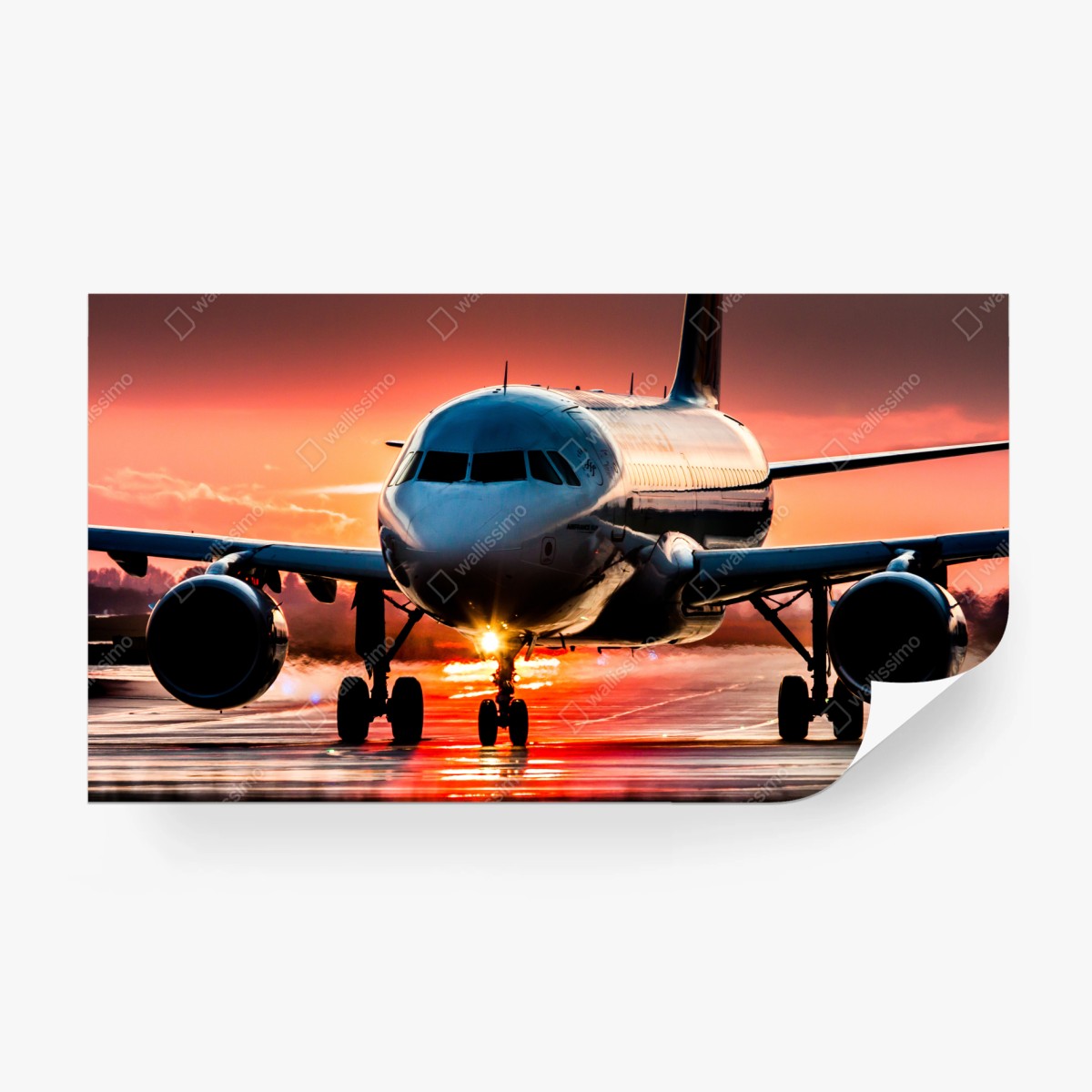 Papier peint avion au coucher de soleil sur la piste – Wallnifity®