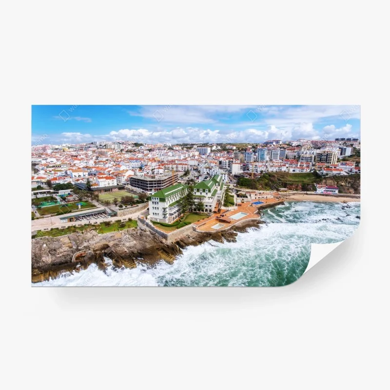 Papier peint vue aérienne d'une ville côtière sur falaises – Wallnifity®