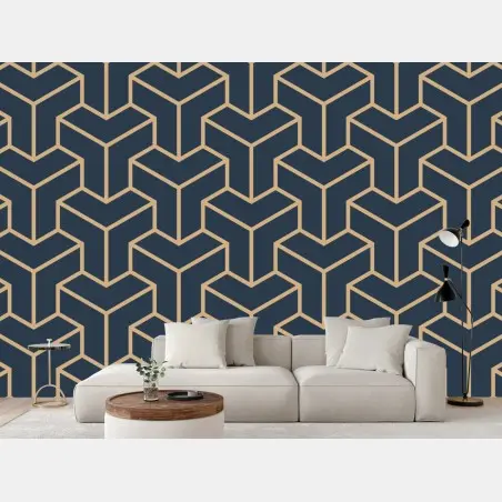 Papier peint motif géométrique bleu marine et doré en 3d – Wallnifity®