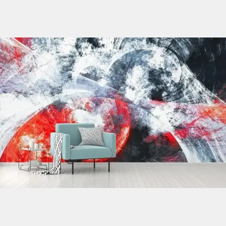 Papier peint vortex fractal rouge et blanc – Wallnifity®