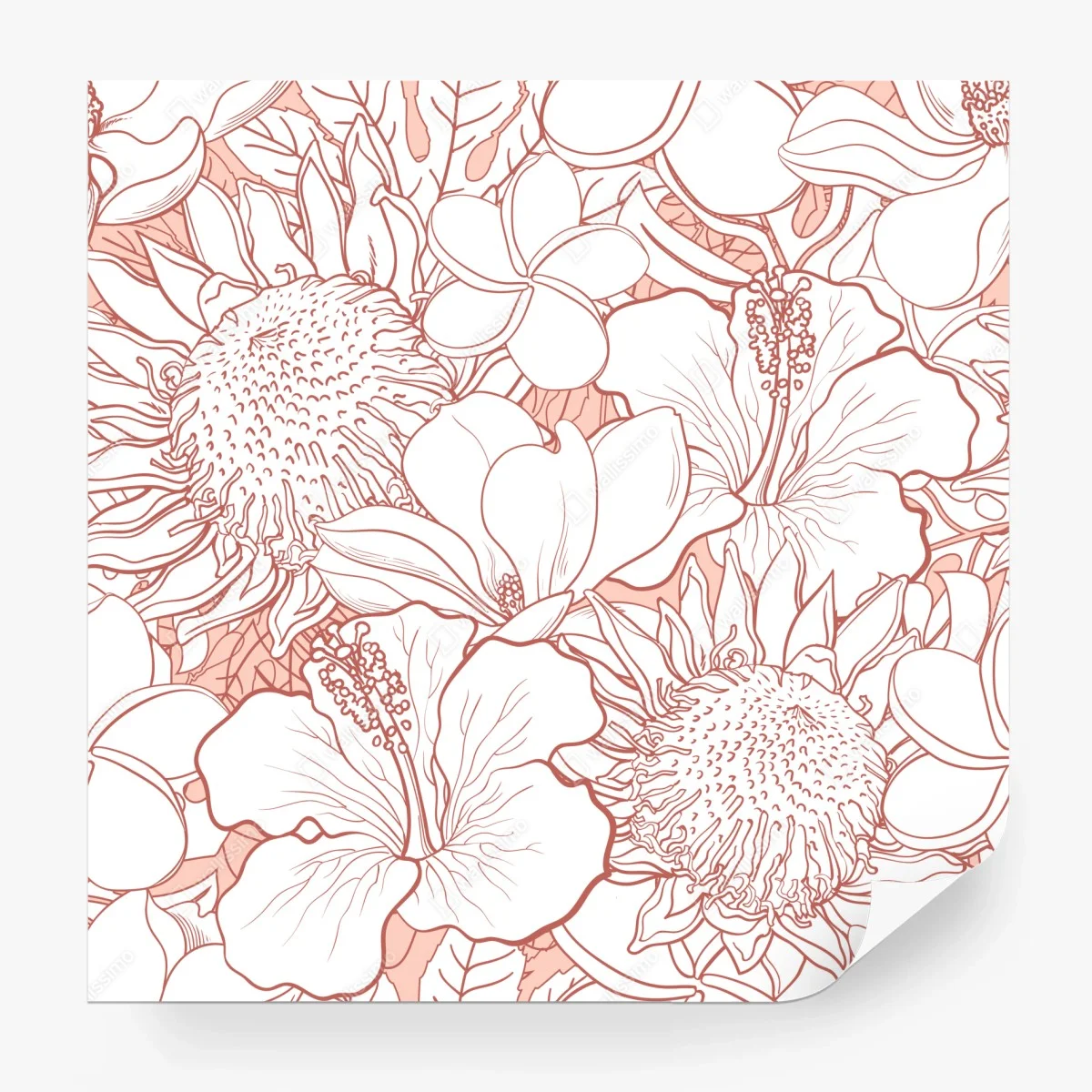 Papier peint motif floral tropical aux lignes saumon – Wallnifity® Papier peint motif floral tropical aux lignes saumon – Wallnifity®