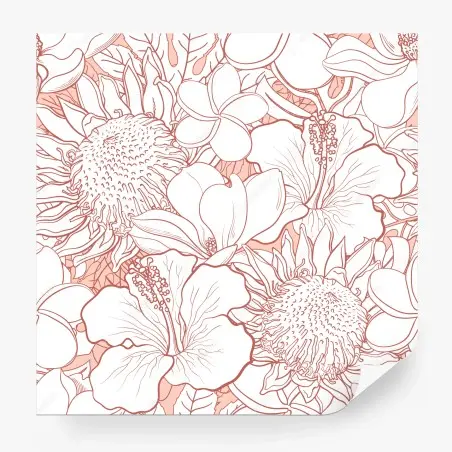 Papier peint motif floral tropical aux lignes saumon – Wallnifity®