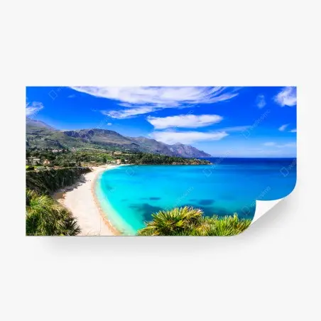 Papier peint paysage côtier aux eaux turquoises et plages de sable – Wallnifity®