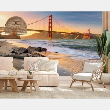 Papier peint pont du Golden Gate à San Francisco au coucher de soleil – Wallnifity®