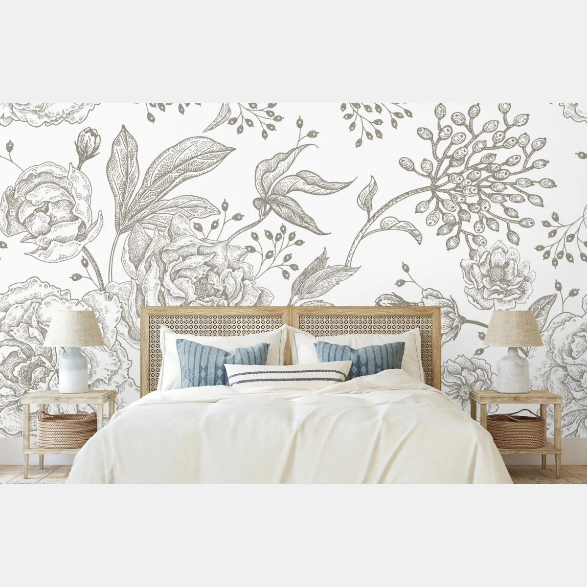 Papier peint fleurs vintage en lignes délicates – Wallnifity® Papier peint fleurs vintage en lignes délicates – Wallnifity®
