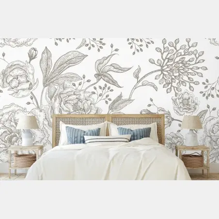 Papier peint fleurs vintage en lignes délicates – Wallnifity®