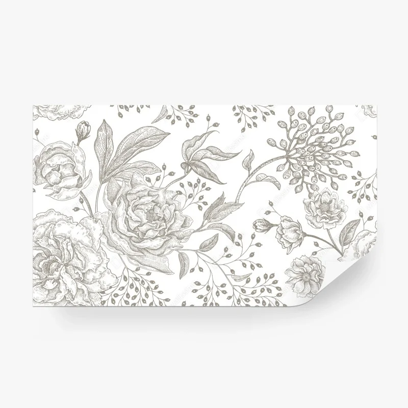 Papier peint fleurs vintage en lignes délicates – Wallnifity® Papier peint fleurs vintage en lignes délicates – Wallnifity®