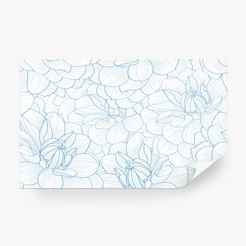 Papier peint motif floral délicat en esquisse bleue – Wallnifity®