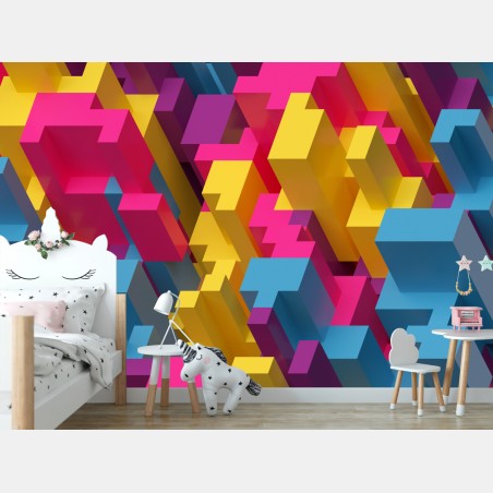 Papier peint motif voxel coloré abstrait – Wallnifity®