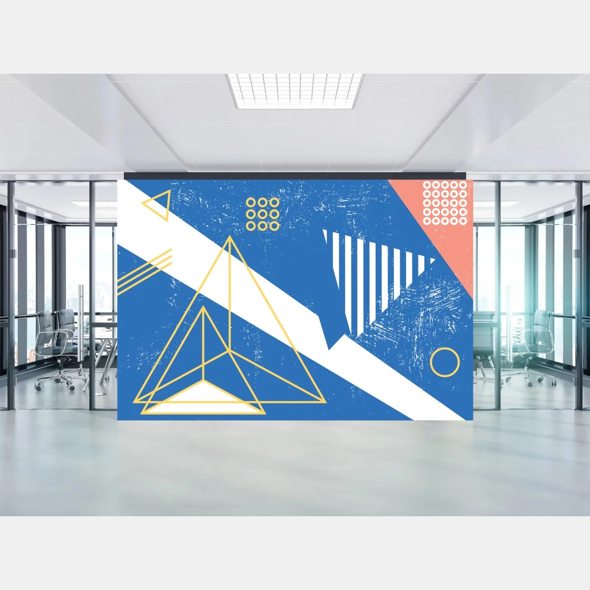 Papier peint composition géométrique bleue et jaune – Wallnifity® Papier peint composition géométrique bleue et jaune – Wallnifity®