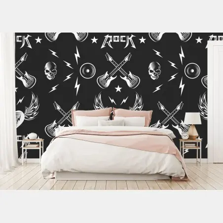 Papier peint motif rock vintage noir et blanc – Wallnifity®
