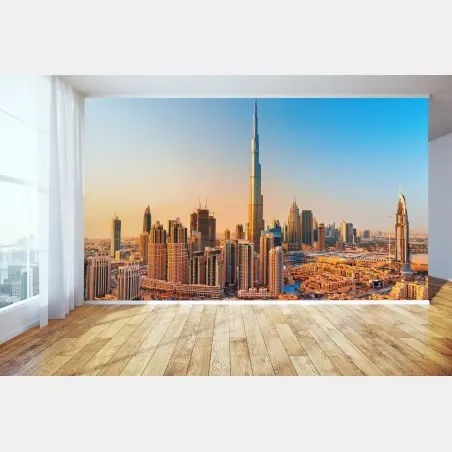Papier peint paysage urbain de Dubaï au coucher de soleil – Wallnifity®