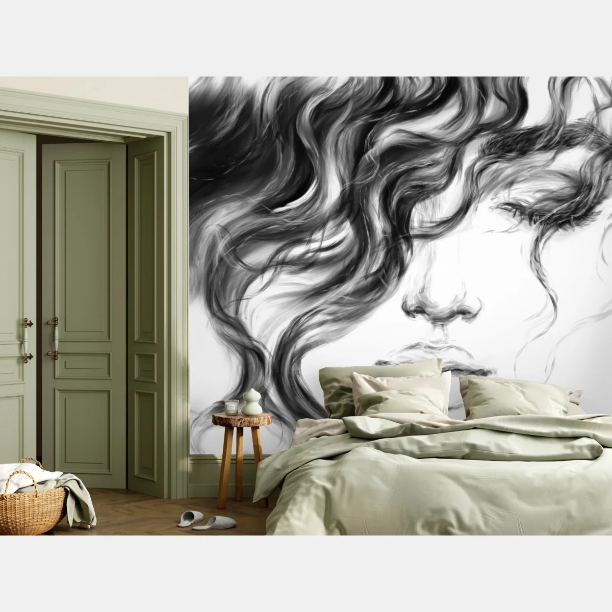 Papier peint portrait éthéré d'une femme aux cheveux ondulés – Wallnifity® Papier peint portrait éthéré d'une femme aux cheveux ondulés – Wallnifity®