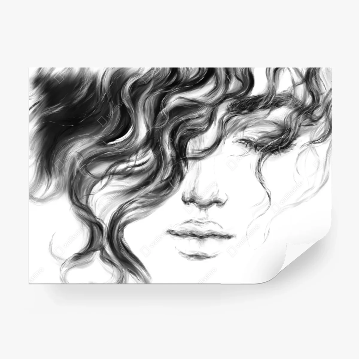 Papier peint portrait éthéré d'une femme aux cheveux ondulés – Wallnifity® Papier peint portrait éthéré d'une femme aux cheveux ondulés – Wallnifity®