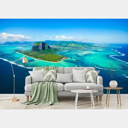 Papier peint panorama aérien du Morne Brabant et lagon turquoise – Wallnifity®