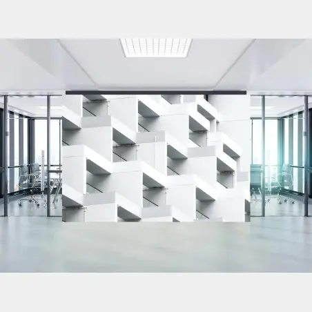 Papier peint façade géométrique en béton blanc – Wallnifity®