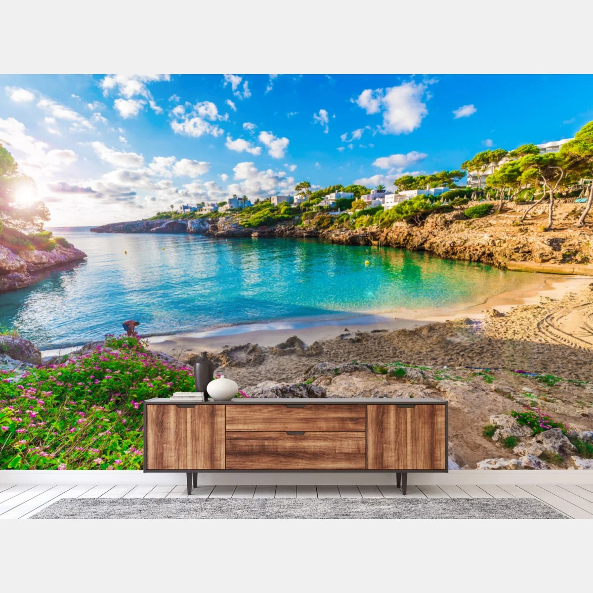 Papier peint baie tranquille de Cala Esmeralda, Majorque – Wallnifity® Papier peint baie tranquille de Cala Esmeralda, Majorque – Wallnifity®