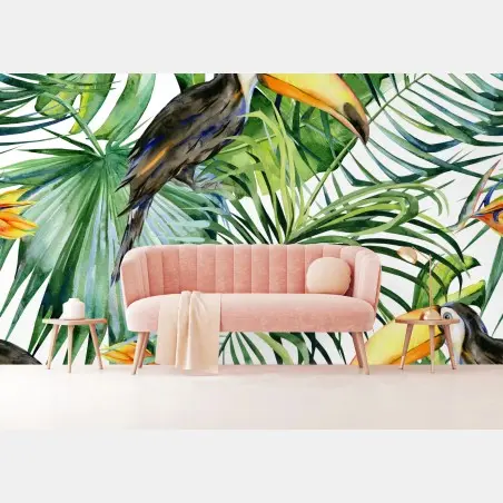 Papier peint toucans et feuillages tropicaux – Wallnifity®