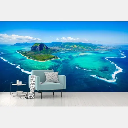 Papier peint vue aérienne sur Le Morne Brabant, Île Maurice – Wallnifity®