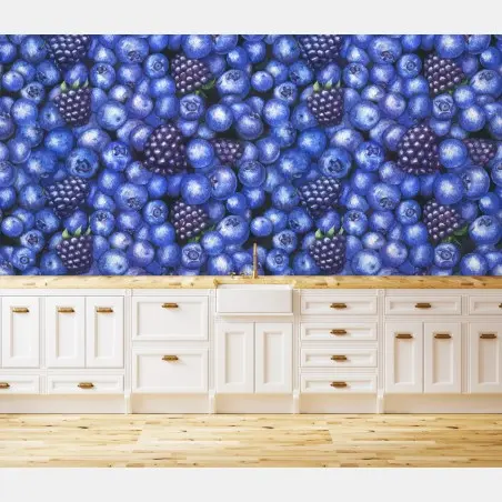 Papier peint motif myrtilles et mûres – Wallnifity®
