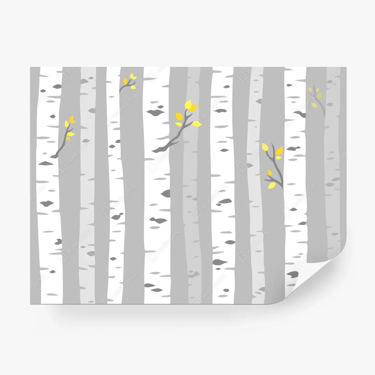 Papier peint forêt de bouleaux minimaliste aux touches jaunes – Wallnifity® Papier peint forêt de bouleaux minimaliste aux touches jaunes – Wallnifity®