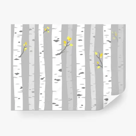 Papier peint forêt de bouleaux minimaliste aux touches jaunes – Wallnifity®