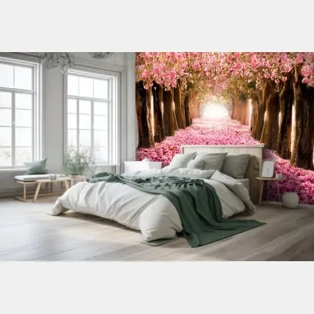 Papier peint allée de cerisiers en fleurs – Wallnifity®