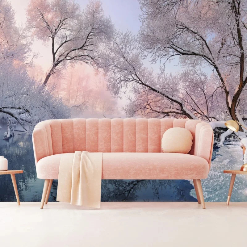 Papier peint paysage hivernal au bord de la rivière – Wallnifity®