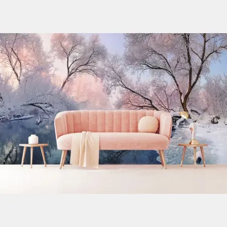 Papier peint paysage hivernal au bord de la rivière – Wallnifity®