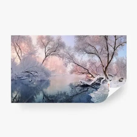 Papier peint paysage hivernal au bord de la rivière – Wallnifity®