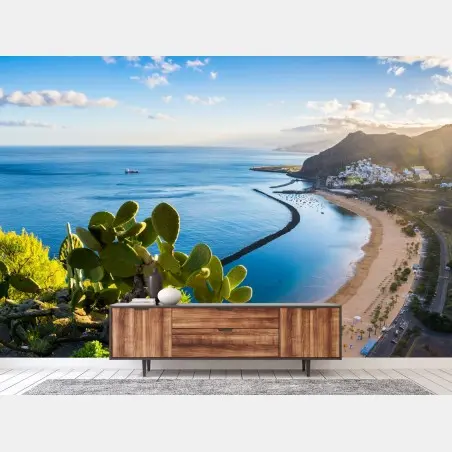 Papier peint panorama ensoleillé de Las Teresitas, Tenerife – Wallnifity®