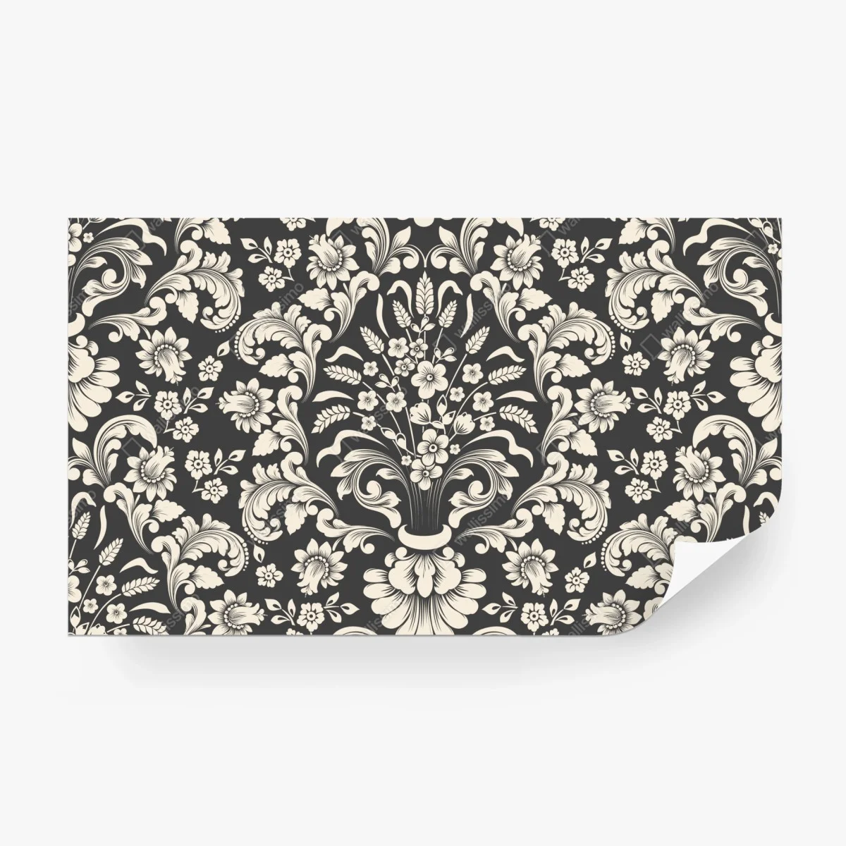 Papier peint motif floral baroque élégant noir et crème – Wallnifity®