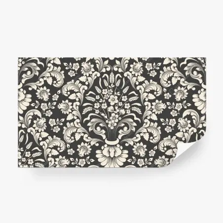 Papier peint motif floral baroque élégant noir et crème – Wallnifity®