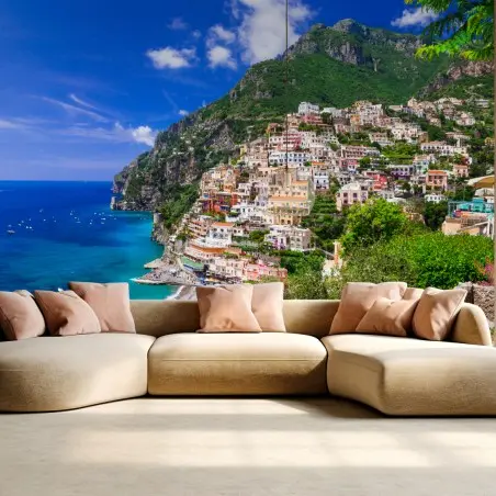 Papier peint vue panoramique de Positano au bord de la mer – Wallnifity®