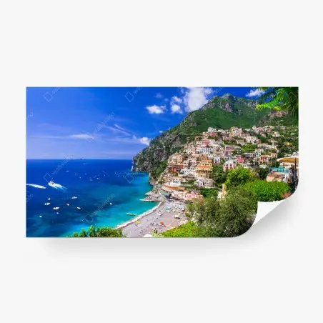 Papier peint vue panoramique de Positano au bord de la mer – Wallnifity®