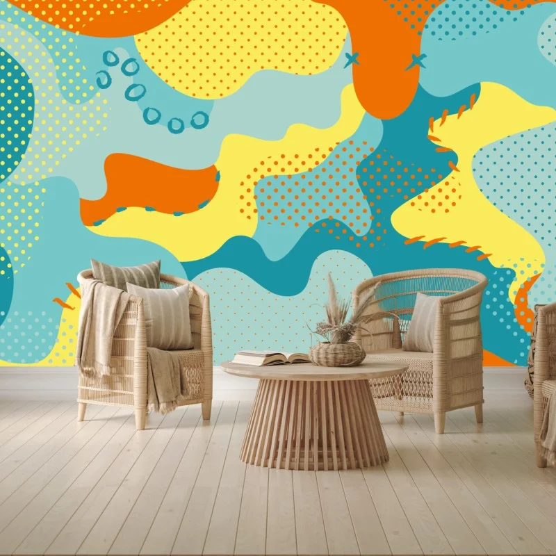 Papier peint composition abstraite colorée d'inspiration pop – Wallnifity®
