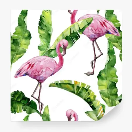 Papier peint motif tropical flamants roses et feuilles de bananier – Wallnifity®