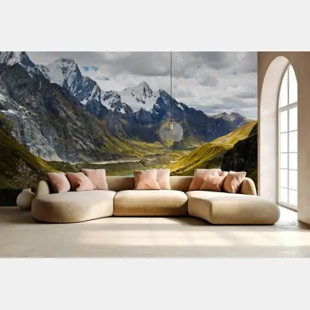 Papier peint panorama de lac glaciaire en montagne – Wallnifity®
