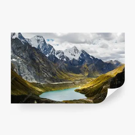 Papier peint panorama de lac glaciaire en montagne – Wallnifity®