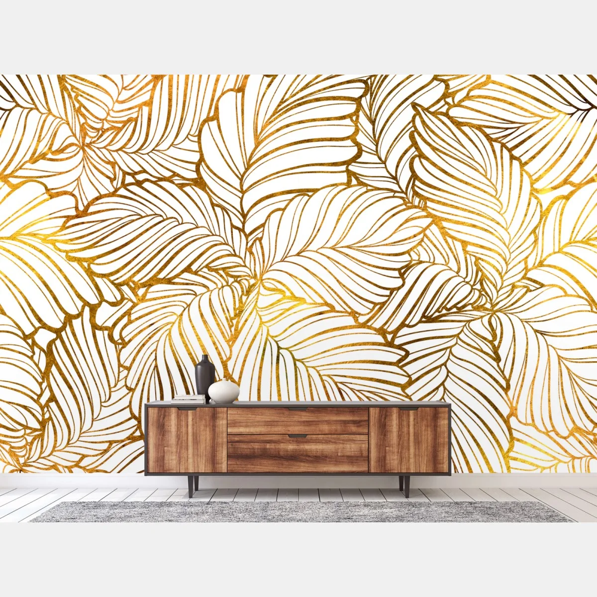 Papier peint motif feuilles tropicales dorées – Wallnifity® Papier peint motif feuilles tropicales dorées – Wallnifity®